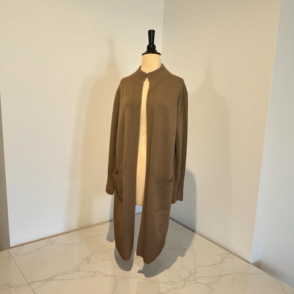 Athleta Spirit Wool Cashmere Long Wrap Cardigan Sweater Rustic Beige S/P Pre-Own